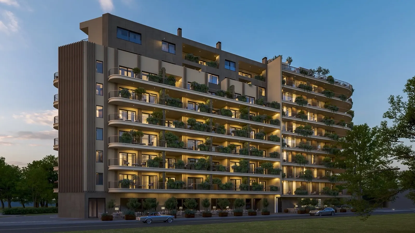 Green Tower Umag — render zgrade s ozelenjenom fasadom